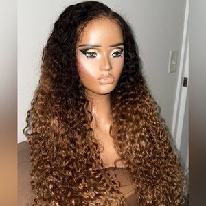 Curly Ombre Brown Wig - 100% Raw Human Hair / HD Lace
